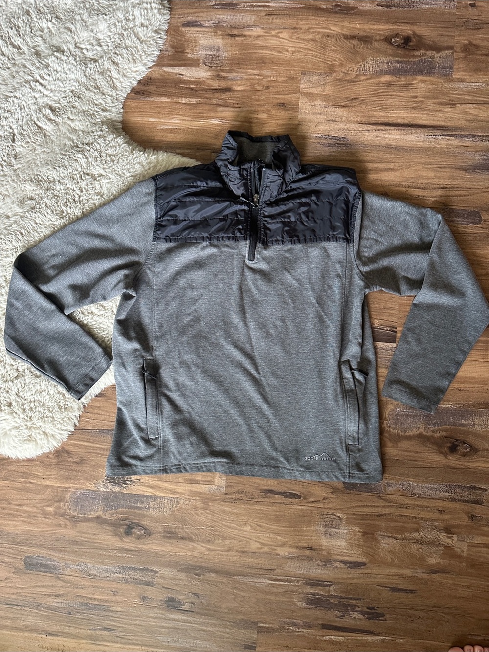 Eddie Bauer Gray Half-Zip Pullover with Black Quilted Yoke